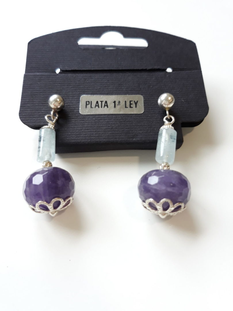 Pendientes en Plata con Amatista y Aguamarina
