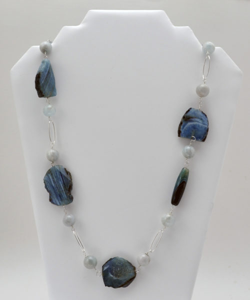 Collar Ágatas Bandeadas Azules y Aguamarina