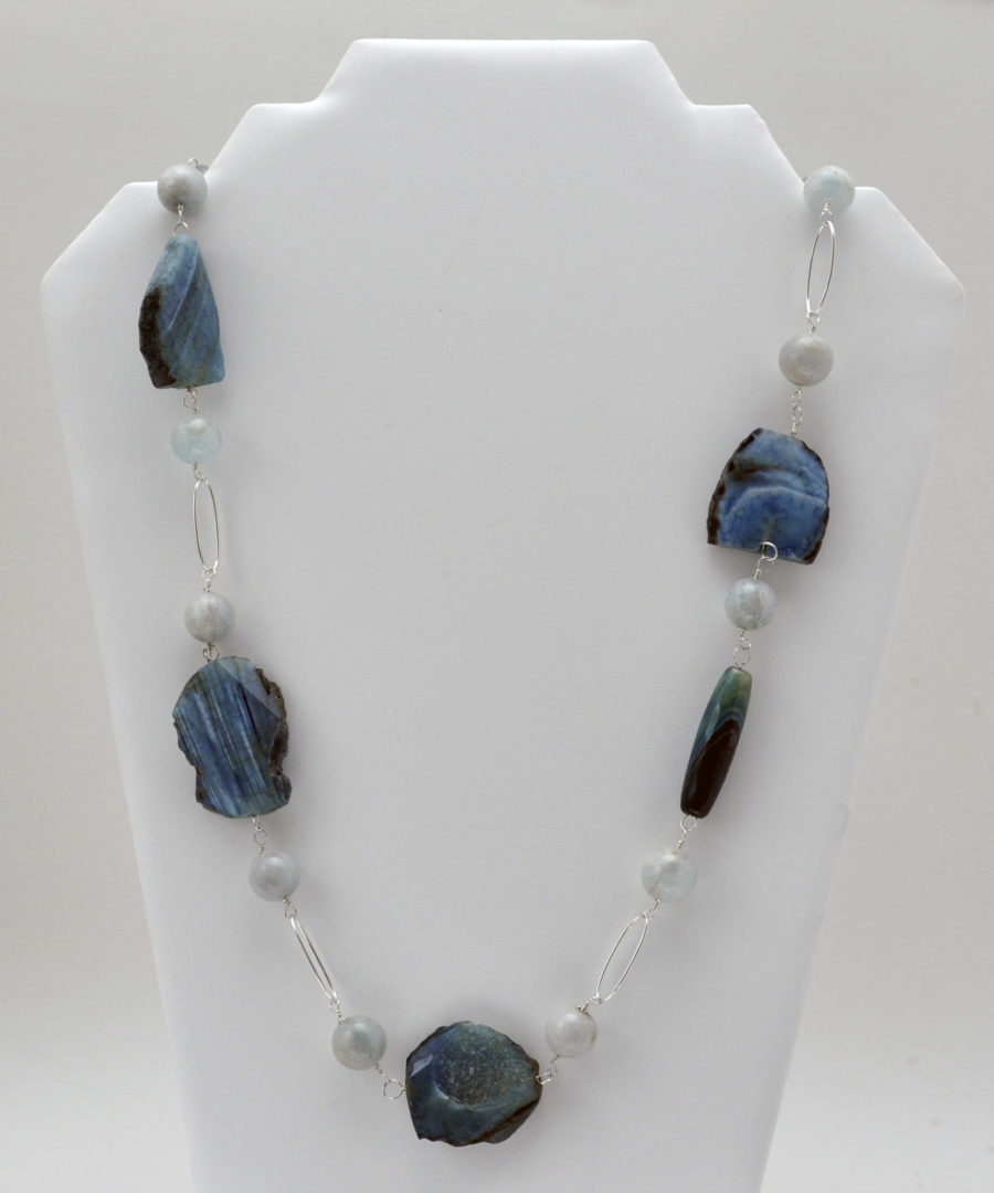 Collar Ágatas Bandeadas Azules y Aguamarina