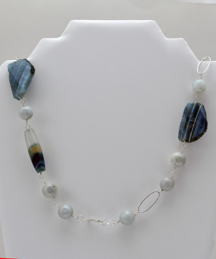 Collar Ágatas Bandeadas Azules y Aguamarina