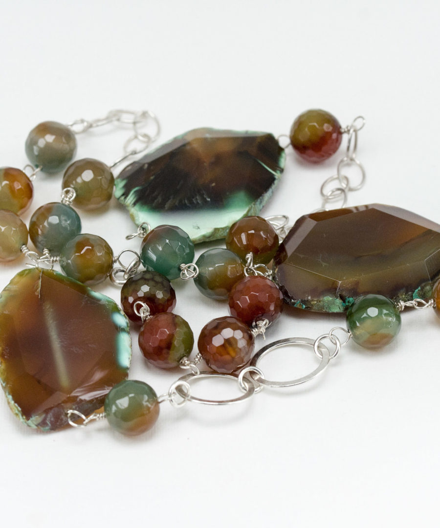 Collar Ágatas Verde - Marrón y Cadena de Plata - Imagen 2