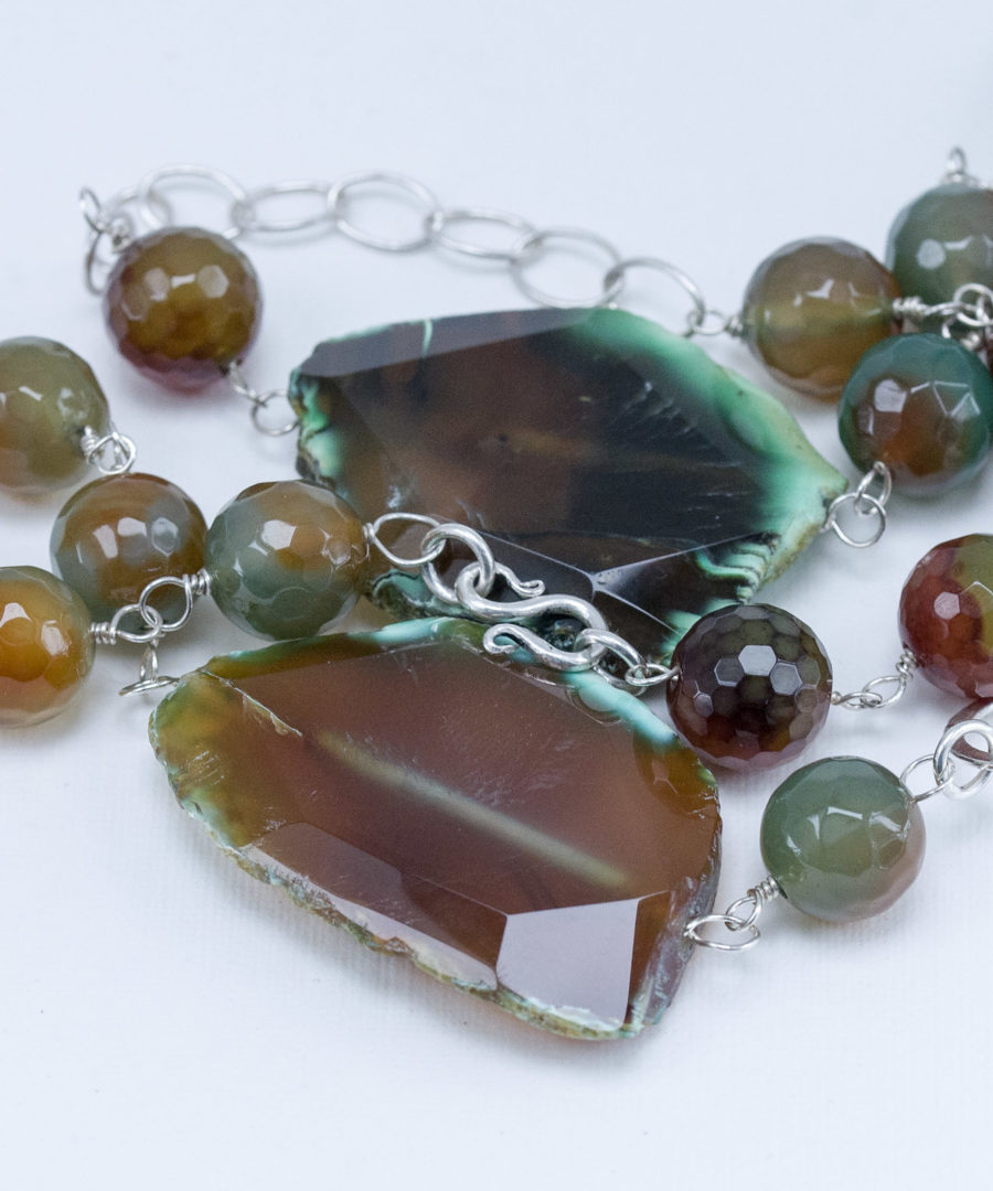 Collar Ágatas Verde - Marrón y Cadena de Plata - Imagen 3