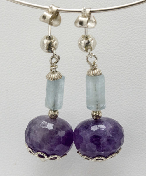 Pendientes en Plata con Amatista y Aguamarina