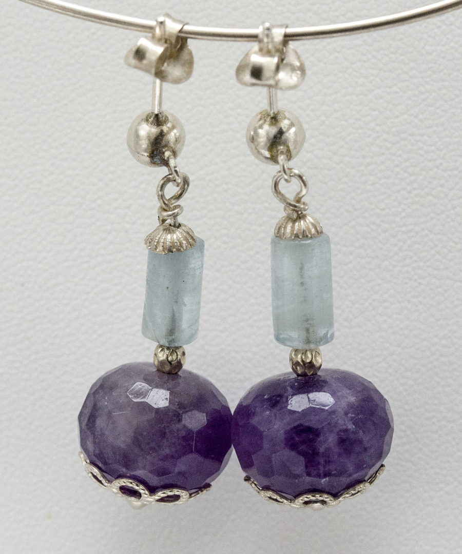 Pendientes en Plata con Amatista y Aguamarina