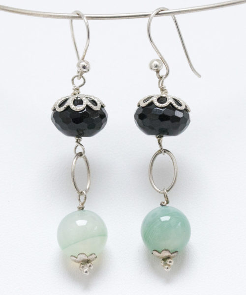 Pendientes en Plata con Ágata Verde y Ónix