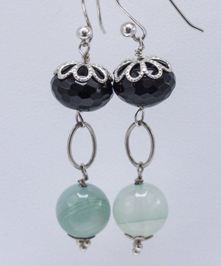 Pendientes en Plata con Ágata Verde y Ónix