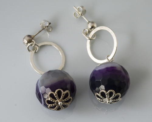 Pendientes con Ágatas moradas y Aro de plata