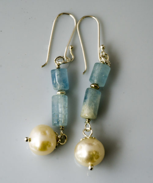 Pendientes con Aguamarina y Perla de Río