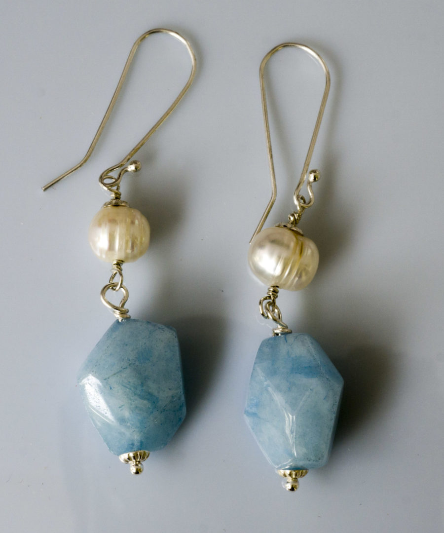 Pendientes Aguamarina y Perla de Río