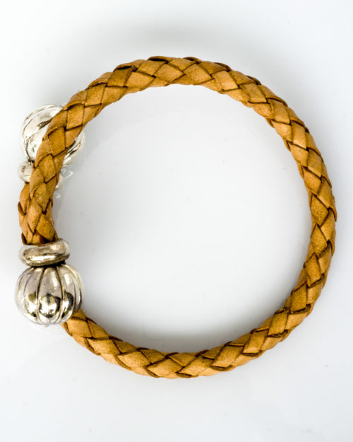 Pulsera Cuero trenzado natural y plata