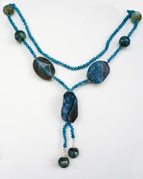 Collar convertible con Ágatas azules bandeadas